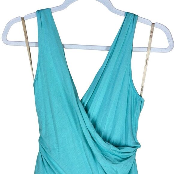 BCBGMaxAzria Surplice Twist Tank Dress Midi Aquamarine Jersey XS NWT - Picture 3 of 10